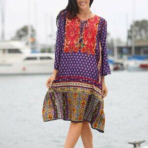 RED Patchwork Long Sleeve Shift Dress